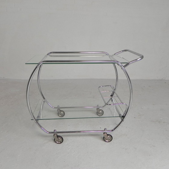 Image 1 of Art Deco trolley, serveerwagen chroom, jaren 50