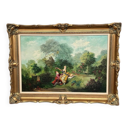 A. Desmet "Romantische scène". – schilderijen tekeningen, Canvas