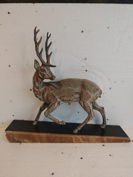 Art Deco sculpture of 1 male deer on a marble base by Gilot – Decorative Objects (photo 9 of 9)