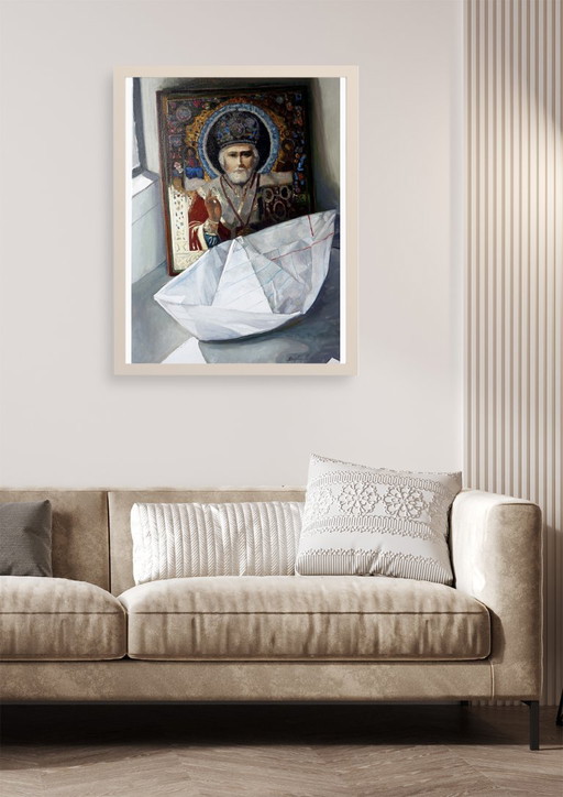 Original Oil Painting Contemporary Art Symbolism After The Holiday – schilderijen tekeningen, Canvas (photo 2 of 5)