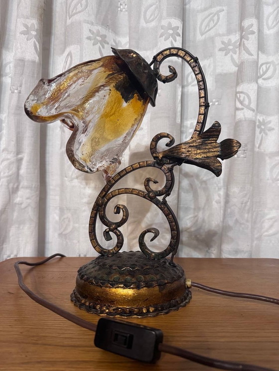 Image 1 of Amber Murano table lamp Glass Flower Design