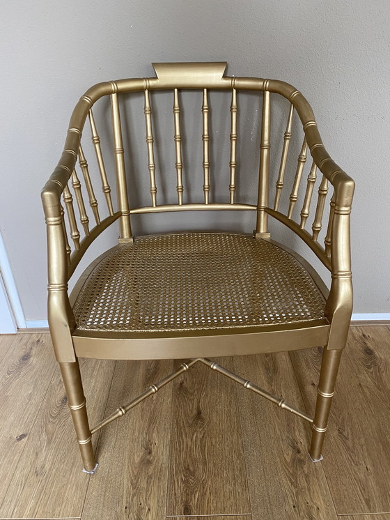 Image 1 of 4 vintage faux bamboo Regency Baker stoelen webbing