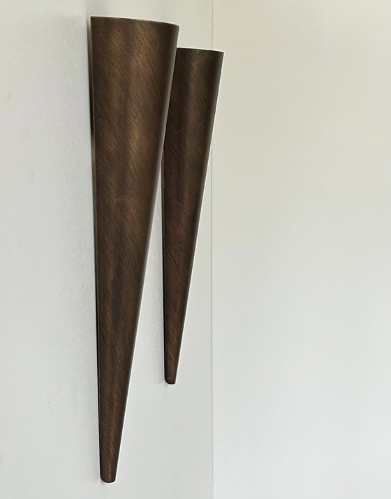 Image 1 of Pair of vintage sconces, brown patinated metal, France, 1970