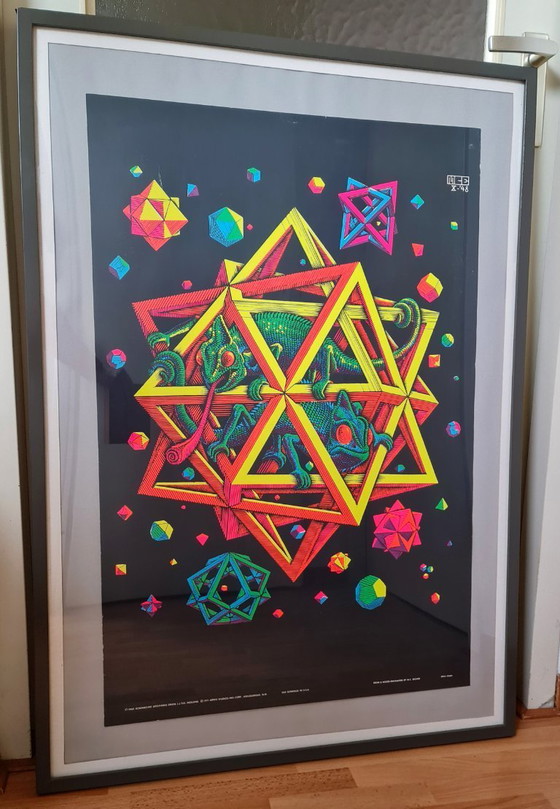 Image 1 of Escher zeefdruk Stars Artko Studios jaren 70 met lijst uniek