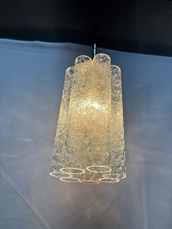 Image 1 of Suspension vintage Doria Leuchten tubes en verre glacé 1960/70