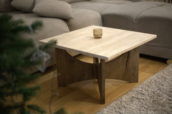 Image 1 of Couchtisch quadrata Travertin aus Naturstein und Massivholz Eiche
