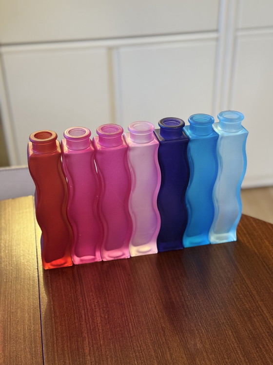 Image 1 of Set of 7 vintage IKEA Skamt Squiggle Zigzag Vases 90s design