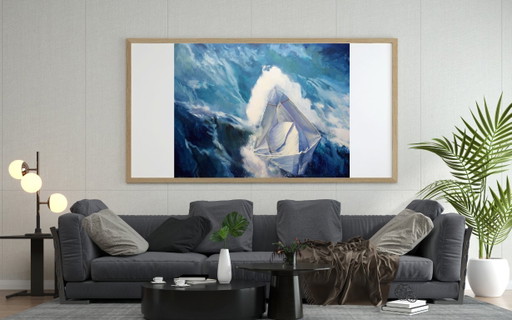 Origineel olieverfschilderij, hedendaagse kunst, symboliek, zeegolf, storm – schilderijen tekeningen, Canvas (photo 2 of 7)