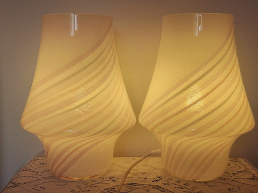Coppia Lampade da comodino in Vetro Murano 