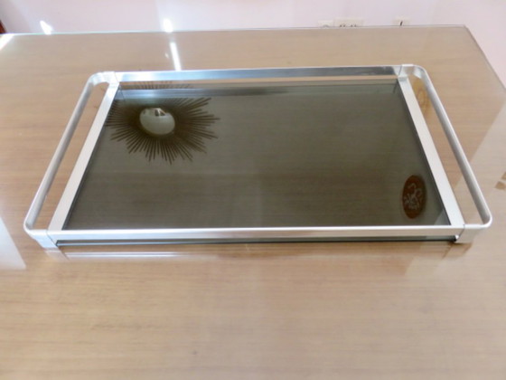 Image 1 of Sehr großes Tablett, MB Italia für Roche Bobois, Aluminium und Rauchglas, 1970