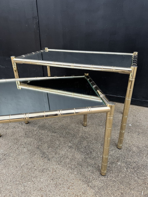 Tables gigognes métal doré bambou miroir années 70