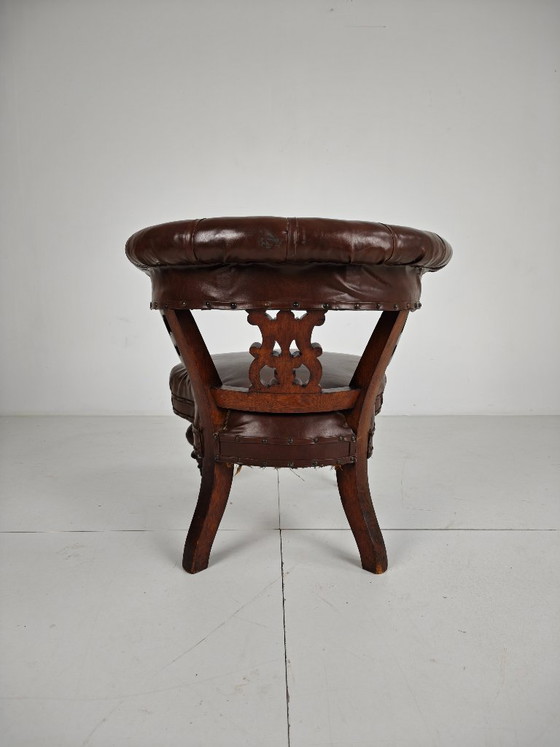 Antique Leather Armchair by Robson & Son – Carved Wood & Castors, Newcastle (photo 10 of 11)