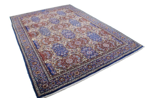 Image 1 of Toile persane originale nouée à la main à Tabriz, patine bleue, style vintage, 332 x 219 cm