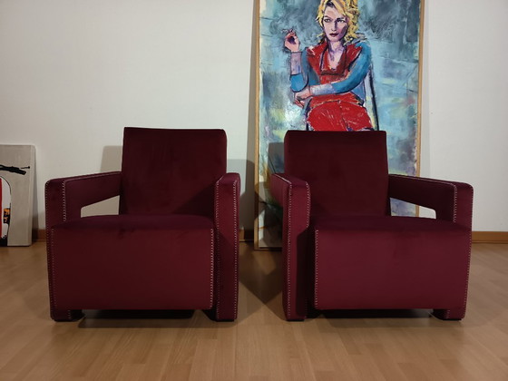 Image 1 of CASSINA 2X Poltrone 637 UTRECHT  (NUOVE MAI USATE) in Velluto 13L Ortigia/Plum con Cuciture in filo Naturale a punta Cavallo