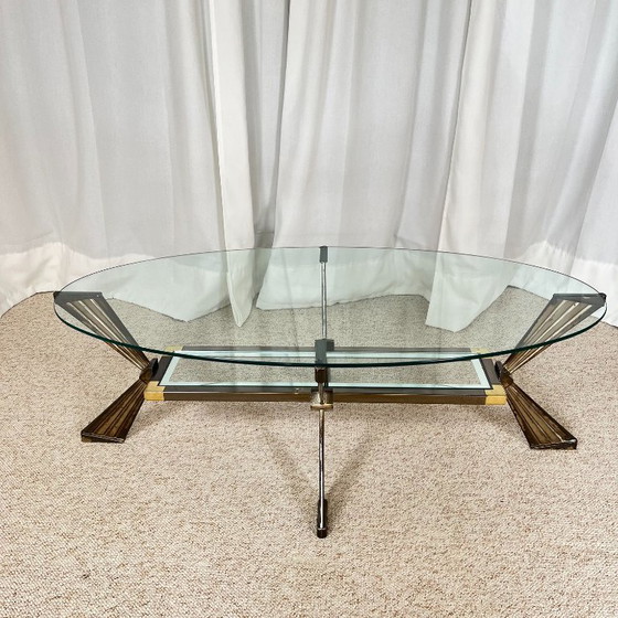 Vintage Italiaanse salontafel van glas, chroom en messing, Hollywood Regency-stijl, jaren 70. – Metal (photo 6 of 19)