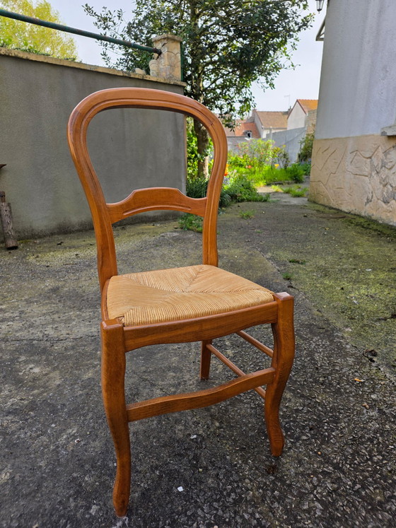 Image 1 of Set aus 6 Kirschholzstühlen mit Strohsitzen aus den 1960er Jahren