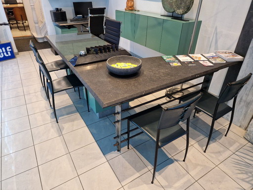 Custom-made desk made of natural stone and metal (2 pieces) and wall cabinets