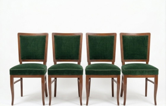 Biedermeier Dining Chairs in Deep Green Velvet, 1940s, Set of 4, Wood, Brown (photo 4 of 4)