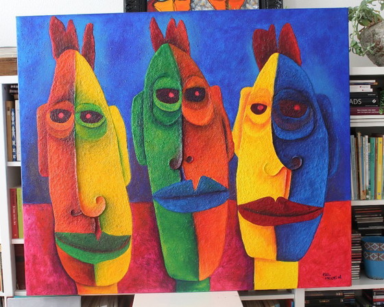 Image 1 of Large structural painting '3 heads'