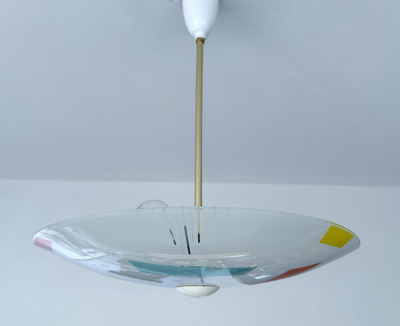 Image 1 of Large Vintage Glass Pendant Lamp, Mondrian Style