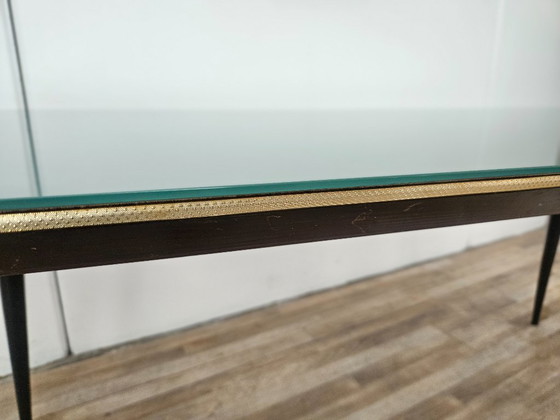 Image 1 of Mid-century mahogany dining table with aquamarine glass top