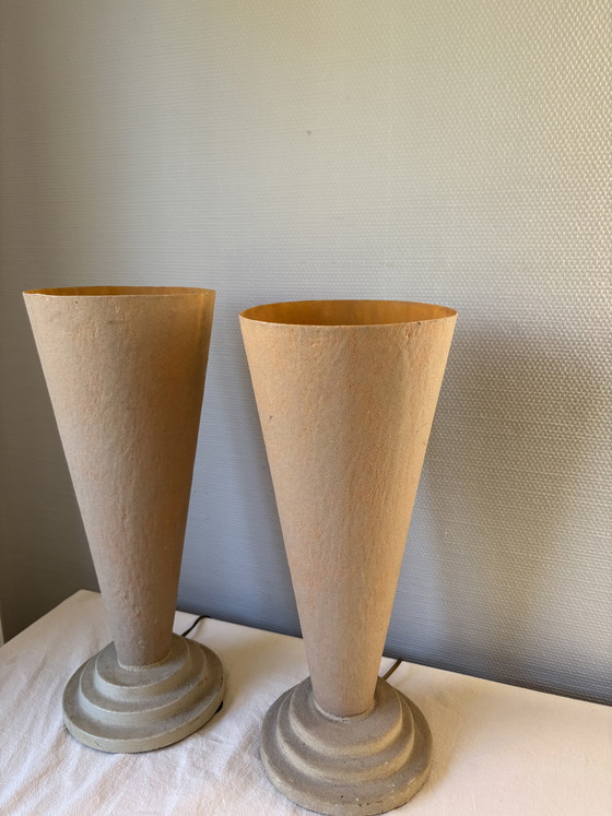 Image 1 of Vintage set of postmodern design sculptural plaster and fiberglass table lamps