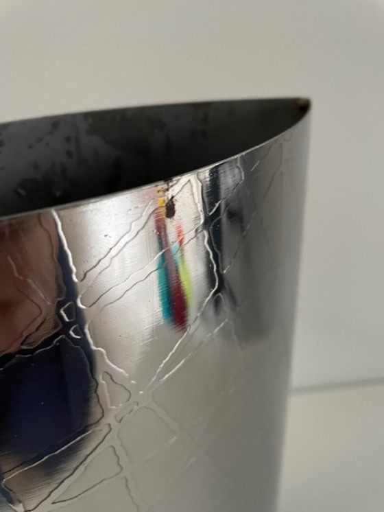 Image 1 of Metal designer vase with wood grain pattern – elliptical shape