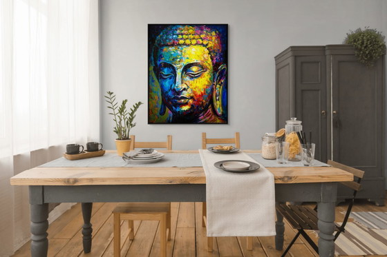 Image 1 of Unique hand-painted Buddha painting “Radiant Silence” – Seksak Jaichumchen – 80×100 cm