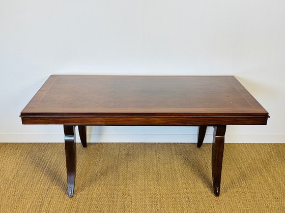 Image 1 of Art-Deco-Esstisch aus Nussbaum mit Rautenintarsien, 1940