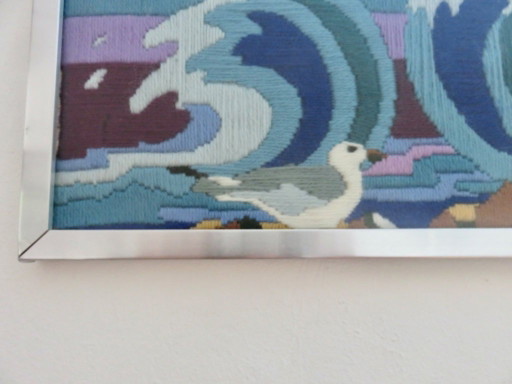 Futuristischer Wollteppich mit Ozean-, Fisch- und Möwenmotiv, 1970 – wanddecoratie, Wool (photo 2 of 9)