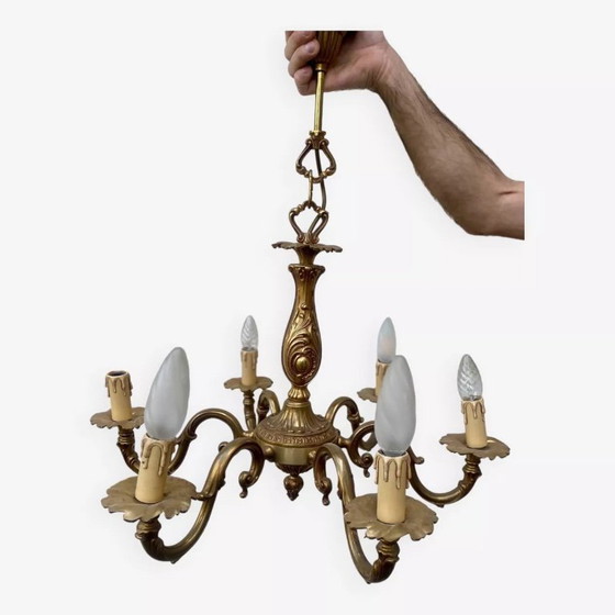 Image 1 of Lampadario in ottone in stile Luigi XV con 6 bracci