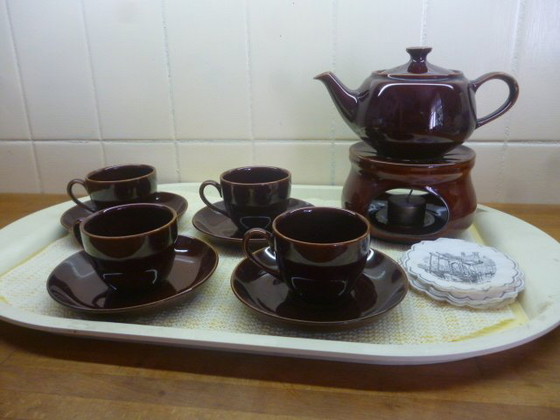 Image 1 of 4 x Vintage 1960s Brown Pottery Coffee, Tea, Breakfast Set