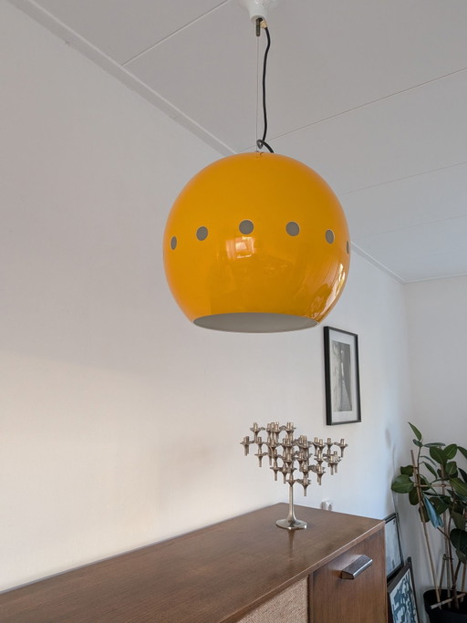 Gran lámpara colgante Space Age ojo de buey amarillo ocre