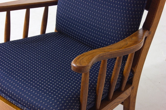 Image 1 of French lounge chair in blue fabric