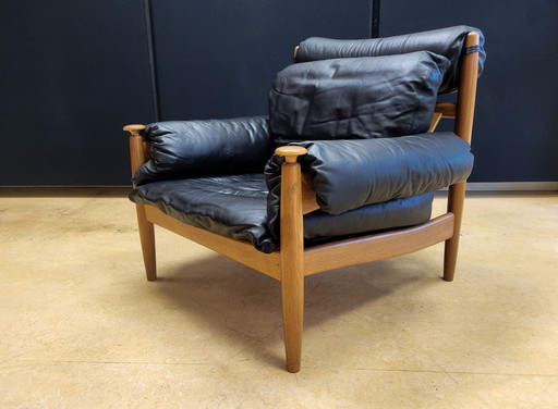 Fauteuil vintage en cuir noir par Eric Merthen pour Ire Möbler