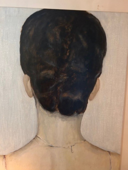 Title: Untitled - Woman from Behind Artist: Xavier Decaluwe Dimensions: approx. 80 x 100 cm Technique: Oil on Cloth Provenance