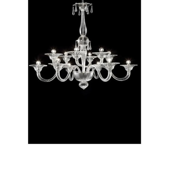Image 1 of Luxuriöser, transparenter Kronleuchter aus venezianischem Muranoglas