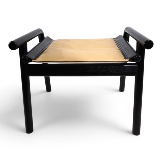 Image 1 of WK Möbel leren fauteuil met voetenbank – toegeschreven aan Hans Eichenberger, 1970