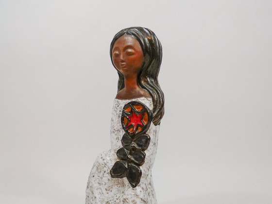 Image 1 of Mid-Century Ceramic Sculpture of a Woman with Flower by Rogier Vandeweghe for Perignem / Amphora, Belgium, 1960s