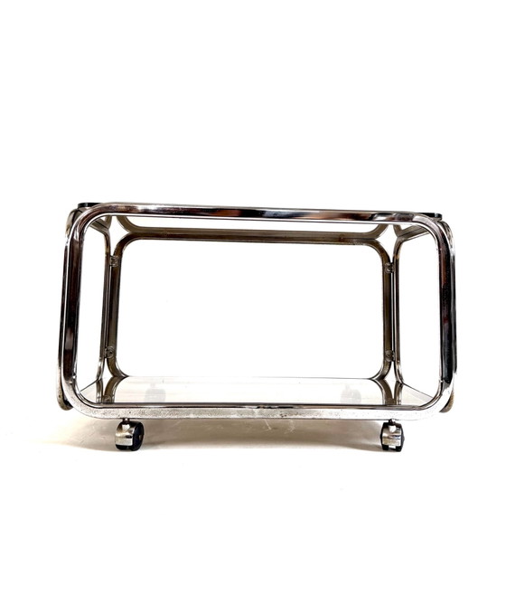 Vintage chrome & smoked glass bar cart ‘80 (photo 5 of 9)