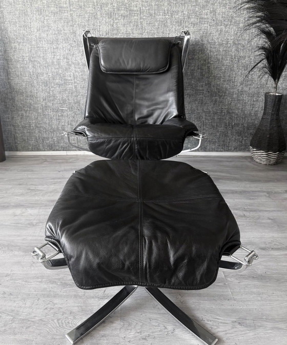 Image 1 of Fauteuil et repose-pieds Vintage Falcon – Sigurd Resell – Chrome