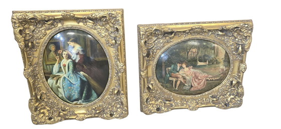 Image 1 of Pair of Oils on Canvas of the 18th Century Romantic Scenes Signed