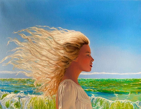 Original Oil Painting Portrait of a Girl Landscape Sea Breeze – Paintings & Drawings, Canvas (photo 6 of 8)