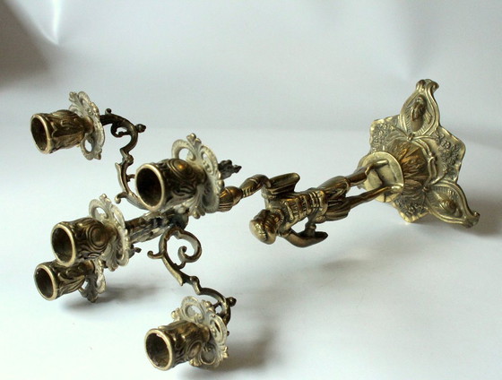 Image 1 of 2 heavy candelabra/candlestick brass with 5 arms as a set
