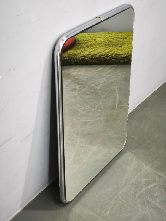 Specchio da Parete Rettangolare Italiano Space Age in Cromo e Ottone, Anni '70 (photo 6 of 8)