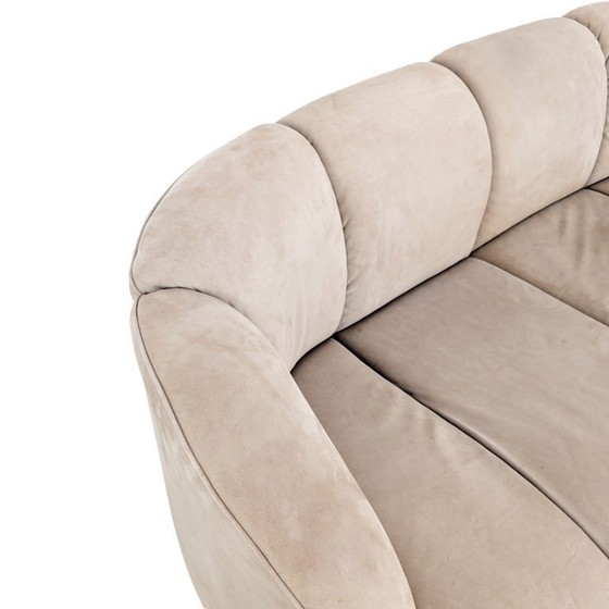 Image 1 of Originele Walter Knoll Piccolino tweezitsbank van suède in vintage stijl.