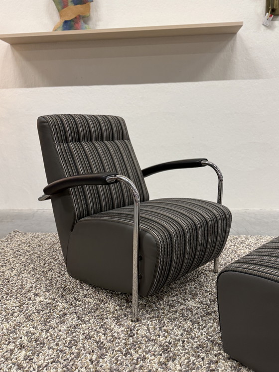Image 1 of Leolux Scylla high armchair with Belluno fabric pouf in gray leather