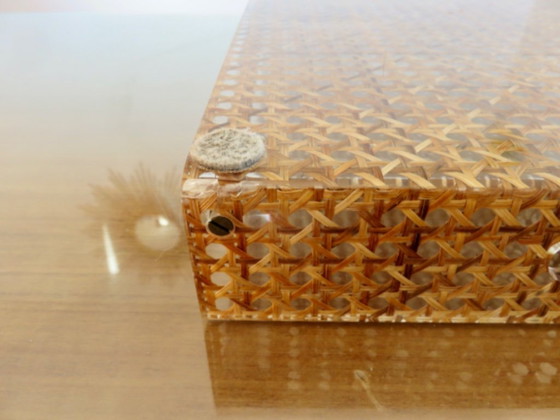 Image 1 of "CHRISTIAN DIOR" tray, France, circa 1970, plexiglass, lucite with caning inclusions