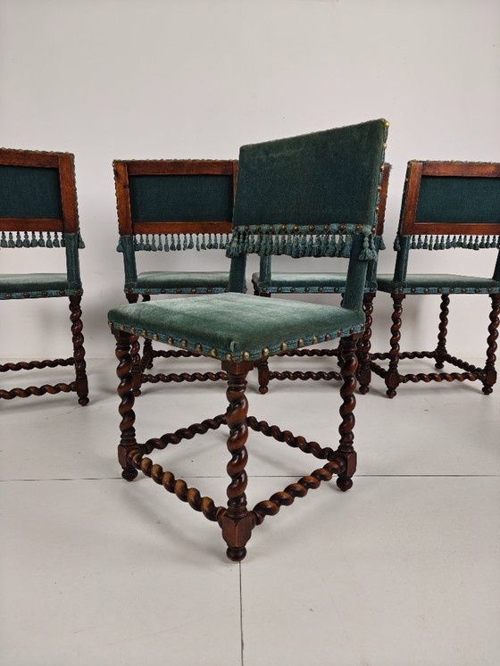 Image 1 of Sedie del XVIII secolo – Gambe tornite – Rivestimento blu