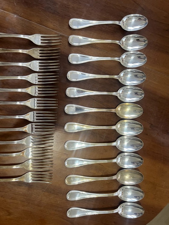 Image 1 of Juego de cubiertos de plata 800 para 12 personas, origen italiano, estilo de diseño francés, de 1970 a 1980